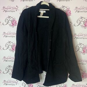 Jones New York cardigan Textured Black sweater clasp closure knitted warm thick